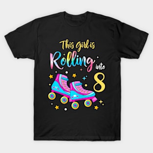 Rolling Into 8 Years Skating Birthday Roller 8Th Skate T-Shirt